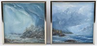 Pair of Stormy Landscape Oil Paintings, Sgd. Dluge