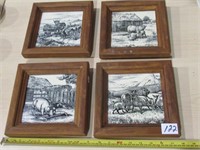 4 Framed Tile "Minton" Pictures Set