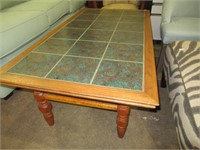 Large Mosaic and Oak Coffee Table