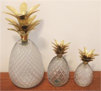 3 pc. Glass/Brass Pineapple Set