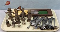 Stainless Flatware, Knives, Pewter Figurines