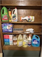 Assorted cleaning supplies, some partials