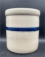 Vintage Salt Glaze Stoneware Crock W/ Blue Band