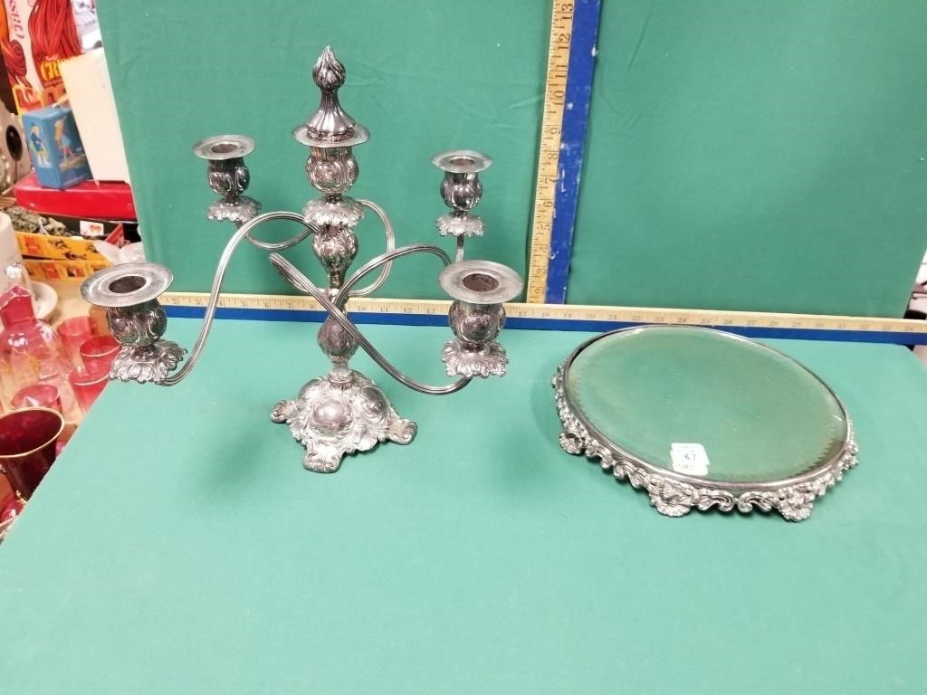 FANCY CANDLEABRA AND PLATEAU MIRROR