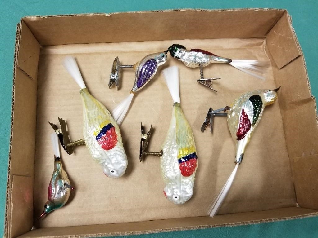 6 BIRD CLIP ON ORNAMENTS