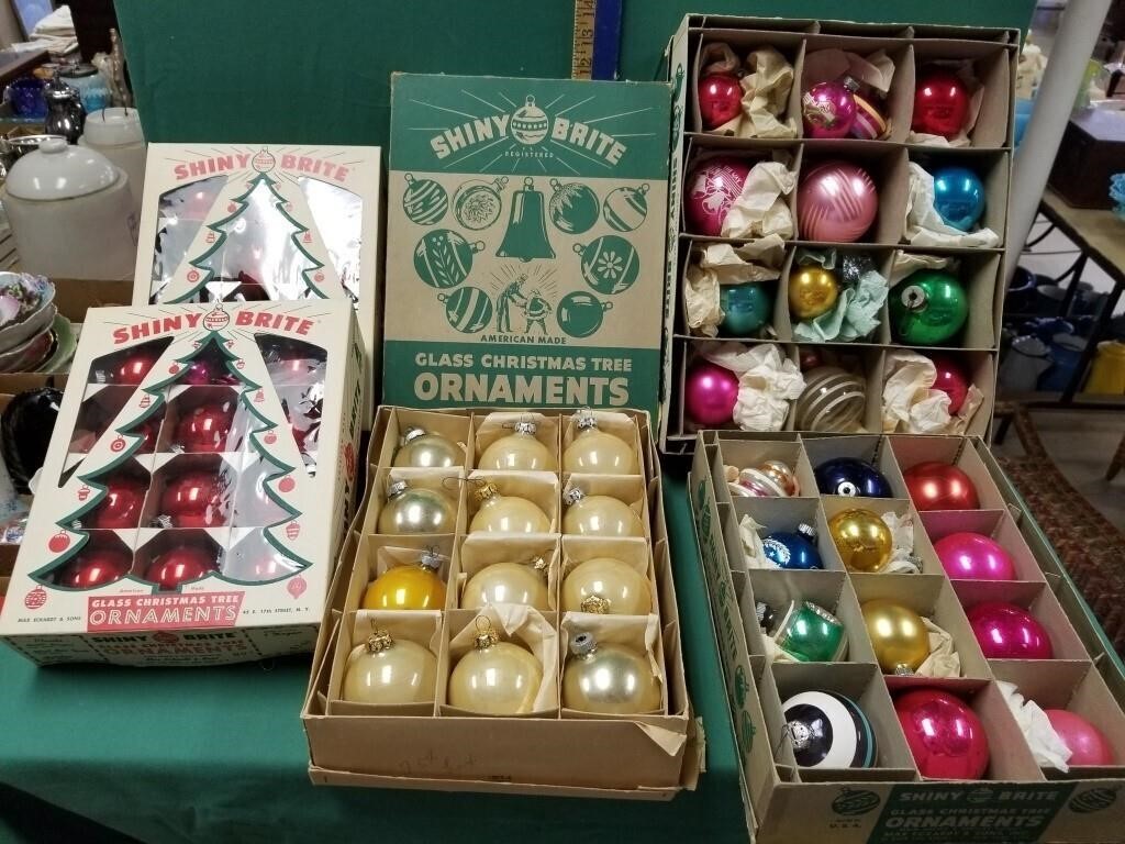 6 BOXES OF SHINY BRIGHT CHRISTMAS ORNAMENTS