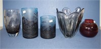 Five various art glass vases