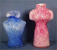 Pair art glass female torso vases