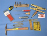 Flat of tools incl plumb bob, Stanley tape & more