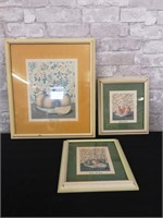 Three framed fruit prints, signed.