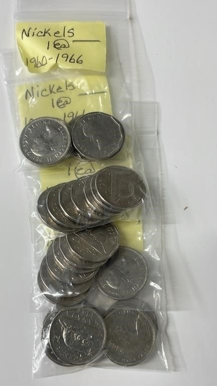 28 1960 to 1966 Canadian Nickels