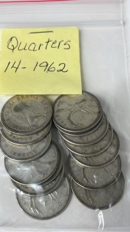 14 1962 Canadian Quarters