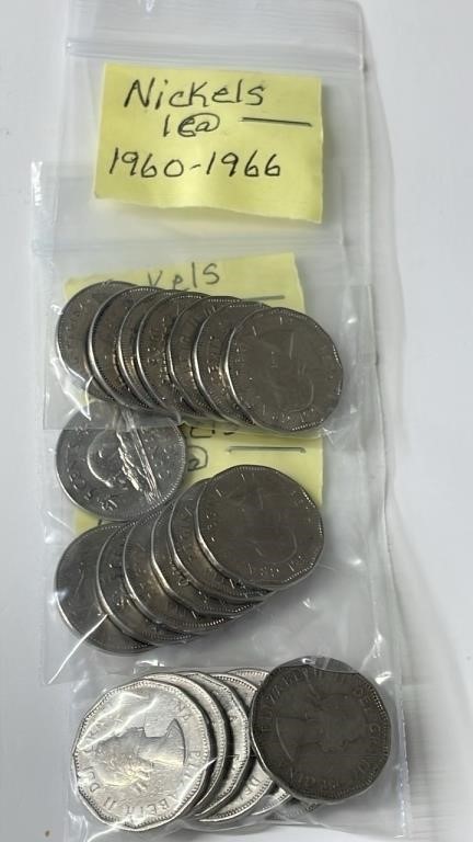 21 1960 to 1966 Canadian Nickels