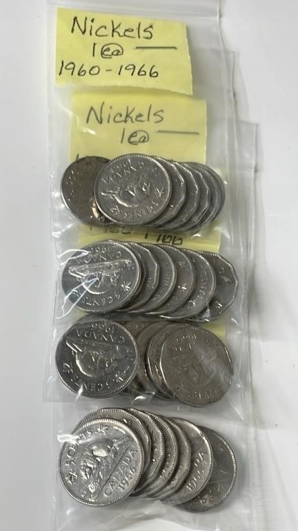 28 1960 to 1966 Canadian Nickels