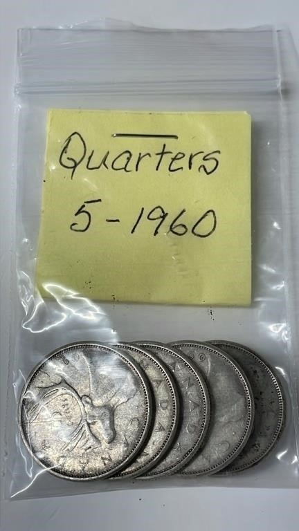 5 1960 Canadian Quarters