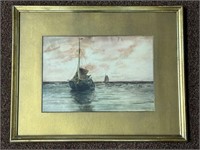 1910  Sailboat Watercolor Signed Whirley