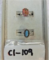 C1-109  2 sterling ring (1 turquoise & 1 unusual