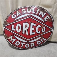$$ 1930's Loreco motor oil porcelain sign