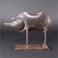 American Folk Art Metal Sculpture of Pig
