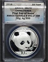 2018 China 1oz Silver Panda ANACS MS70