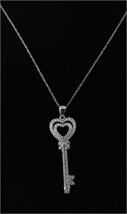 Zales Sterling & Diamond Heart Key Necklace