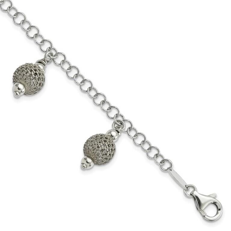Sterling Silver Fancy Dangling Bead Bracelet