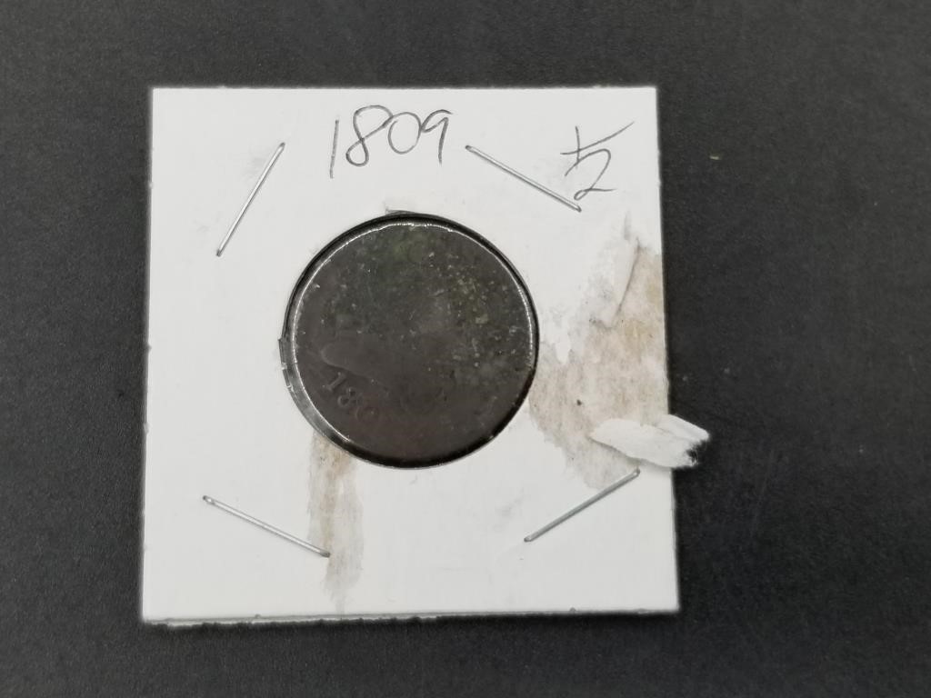 1809 US 1/2 cent coin, grades around an 8, normal