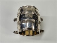 ANTIQUE SILVERPLATE KEG BARREL NAPKIN RING