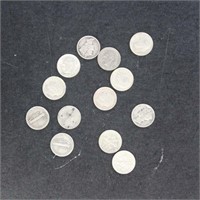 US Coins 13 Silver Dimes, 5 Mercury, 8 Roosevelt,