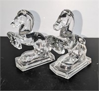 Pair Glass Rearing Horse Bookends