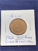 1963 half penny Great Britain coin