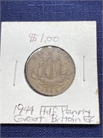 1944 half penny Great Britain coin