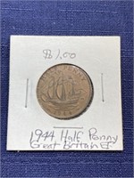 1944 half penny Great Britain coin