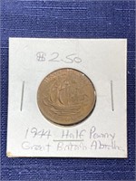 1944 half penny Great Britain coin