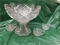2 Piece Elegant Glass Punch Bowl 3 Cups