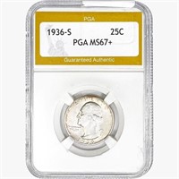 1936-S Washington Silver Quarter PGA MS67+