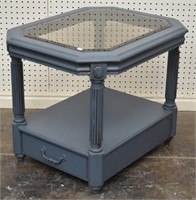 Beveled Edge Glass Top Side Table w/Drawer