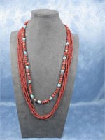 Five Strand Red Bead SW Stone Necklace