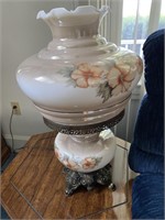 HAND PAINTED GLASS PARLOR LAMP (25" TALL)