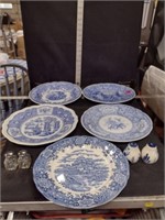 SPODE Blue & White Plates, Deft S&P Shakers