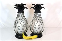 Pr. Modern Cast Iron/Glass Pineapple Lanterns