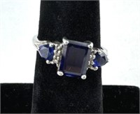 925 Silver Diamond & Blue Lab Stone Ring