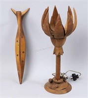 Syroco Candlestick and MCM Wood Lamp
