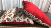 2 handmade pillows red flowers