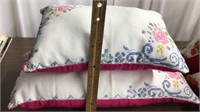 2 handmade pillows w/ cross stitch