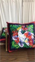 Handmade pillows w/ parrot & flowers