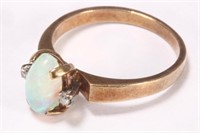 Ladies 9ct Gold, Opal and Diamond Ring,