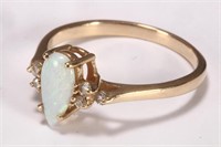 14ct Gold, Solid White Opal and Diamond Ring,