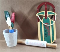 Christmas Spatulas, Rolling Pin & Sled