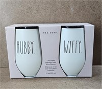 NEW RAE DUNN Hubby & Wifey Wine Glasses